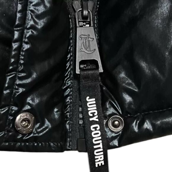 Juicy Couture Black Label Black Hooded Puffer Jacket “ The Future Is Juicy” Preo - Picture 4 of 6